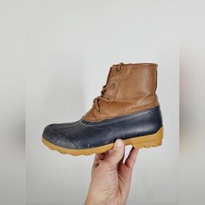 Sperry Tan and Navy Rain Boots, Size 6M
